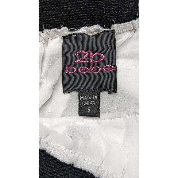 2B Bebe Off White Tiered Ruffle Mini Skirt Black Waistband Y2K Small - Picture 3 of 4